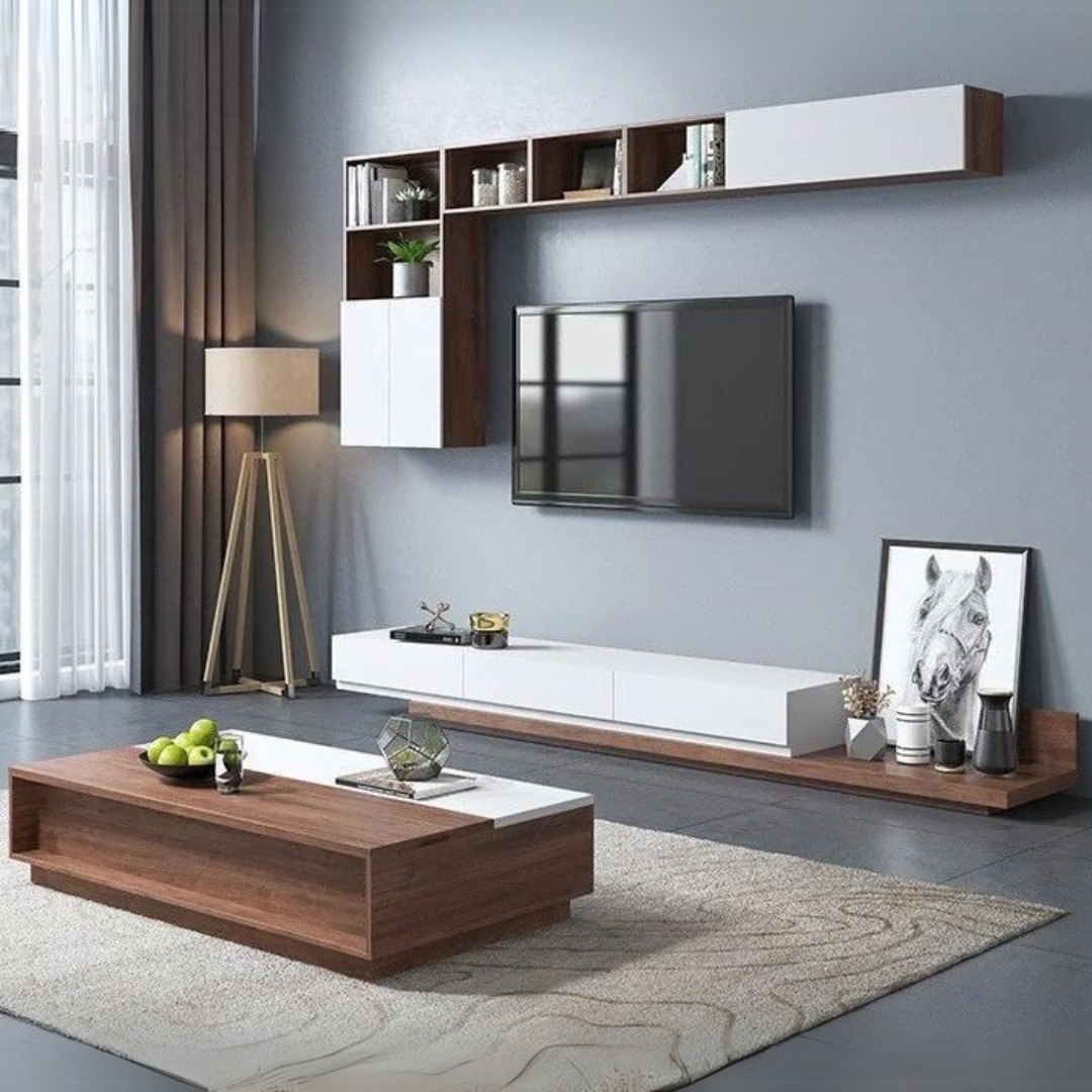 Living Room Set White & Wooden - 200 x 40 x 40 cm | SET18