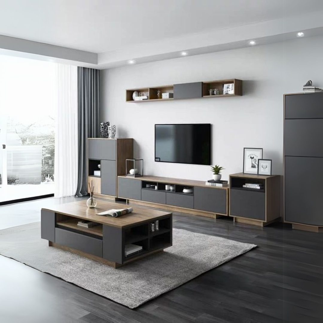 Living Room Set Black & Wooden - 310 x 40 x 40 cm | SET22