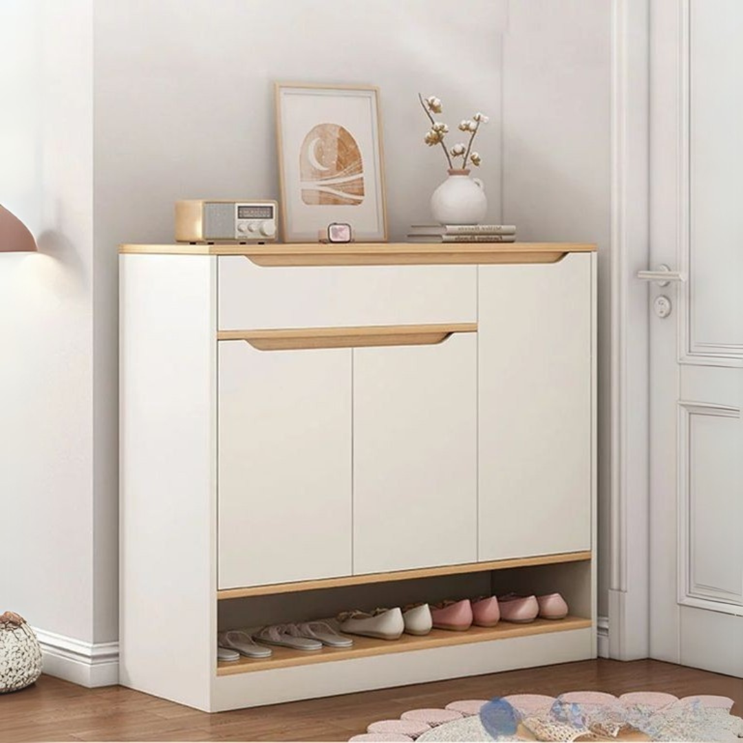 Shoe Closet White & Wooden - 120 x 40 x 100 cm | SU9