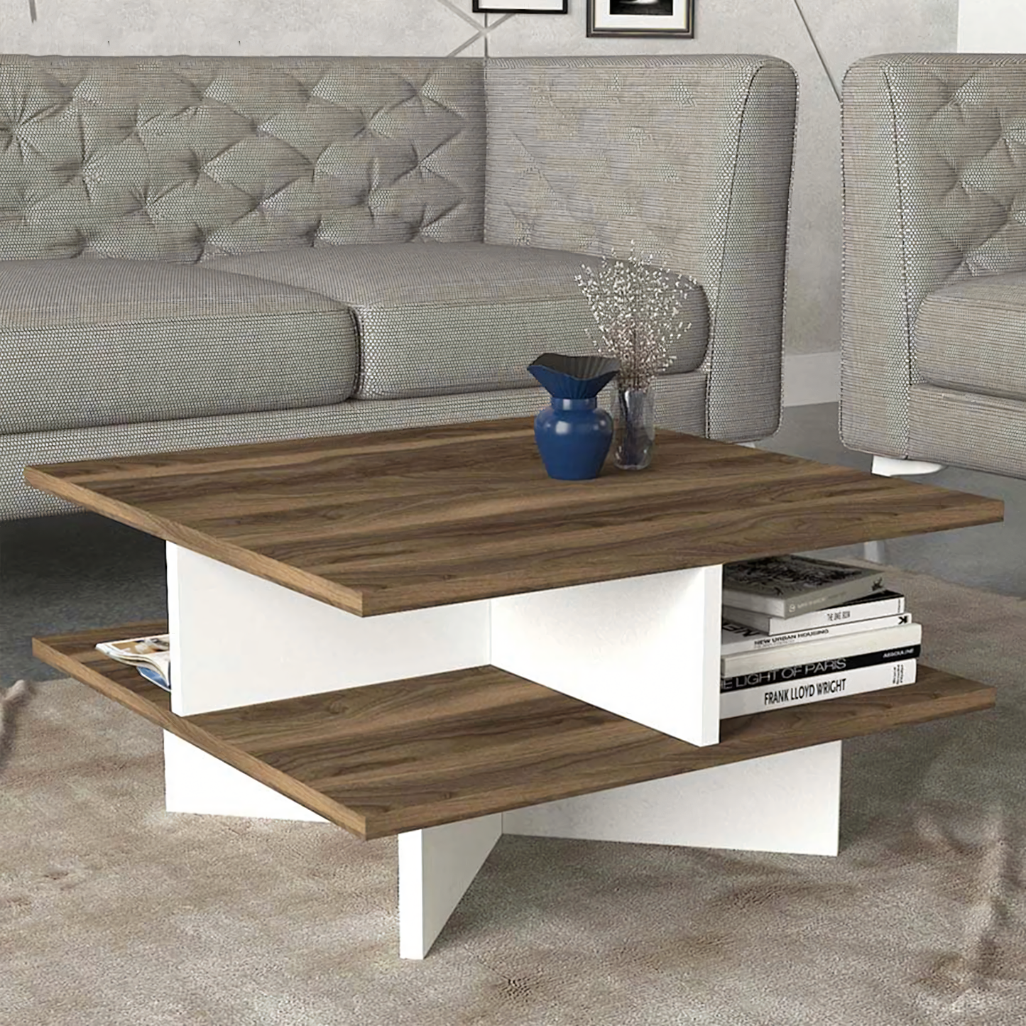 Table Unit White & Wooden - 80 x 80 x 40 cm | TA75