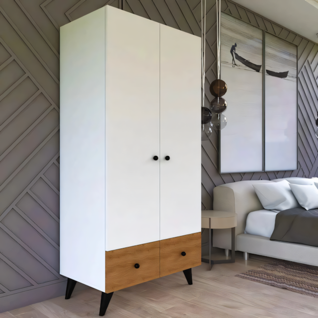Wardrobe White & Wooden - 100 x 50 x 220 cm | WD29