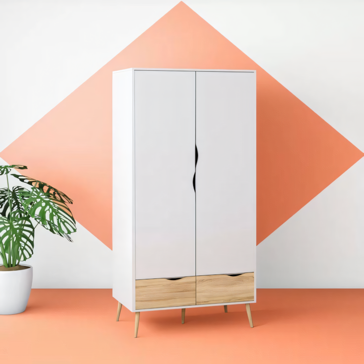 Wardrobe White & Wooden - 100 x 50 x 220 cm | WD30