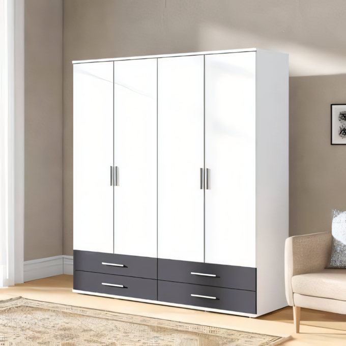 Wardrobe White & Black - 160 x 50 x 220 cm | WD31