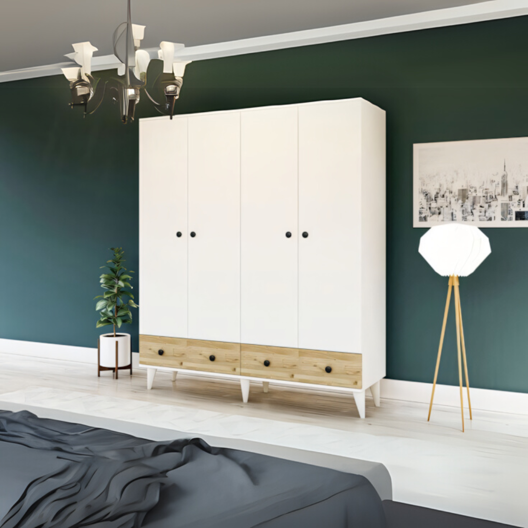 Wardrobe Wooden & White - 160 x 50 x 220 cm | WD38