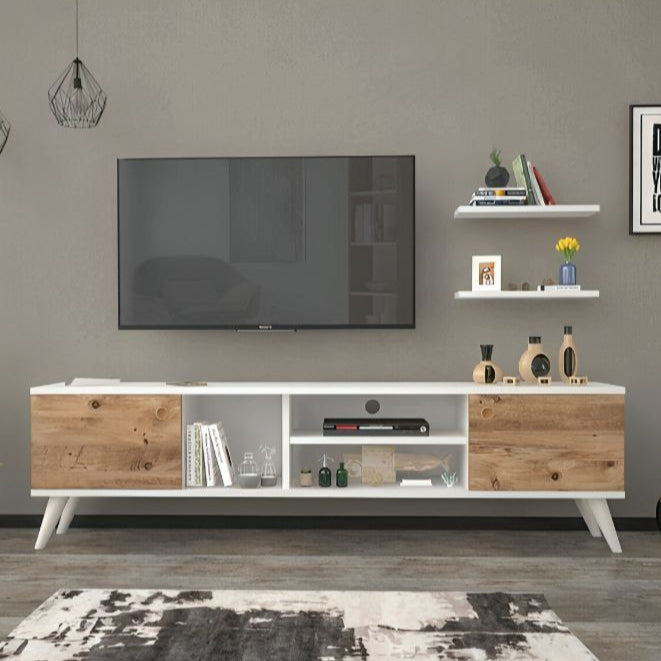 Tv Unit White & Wooden - 180 x 40 x 40 cm | TV28