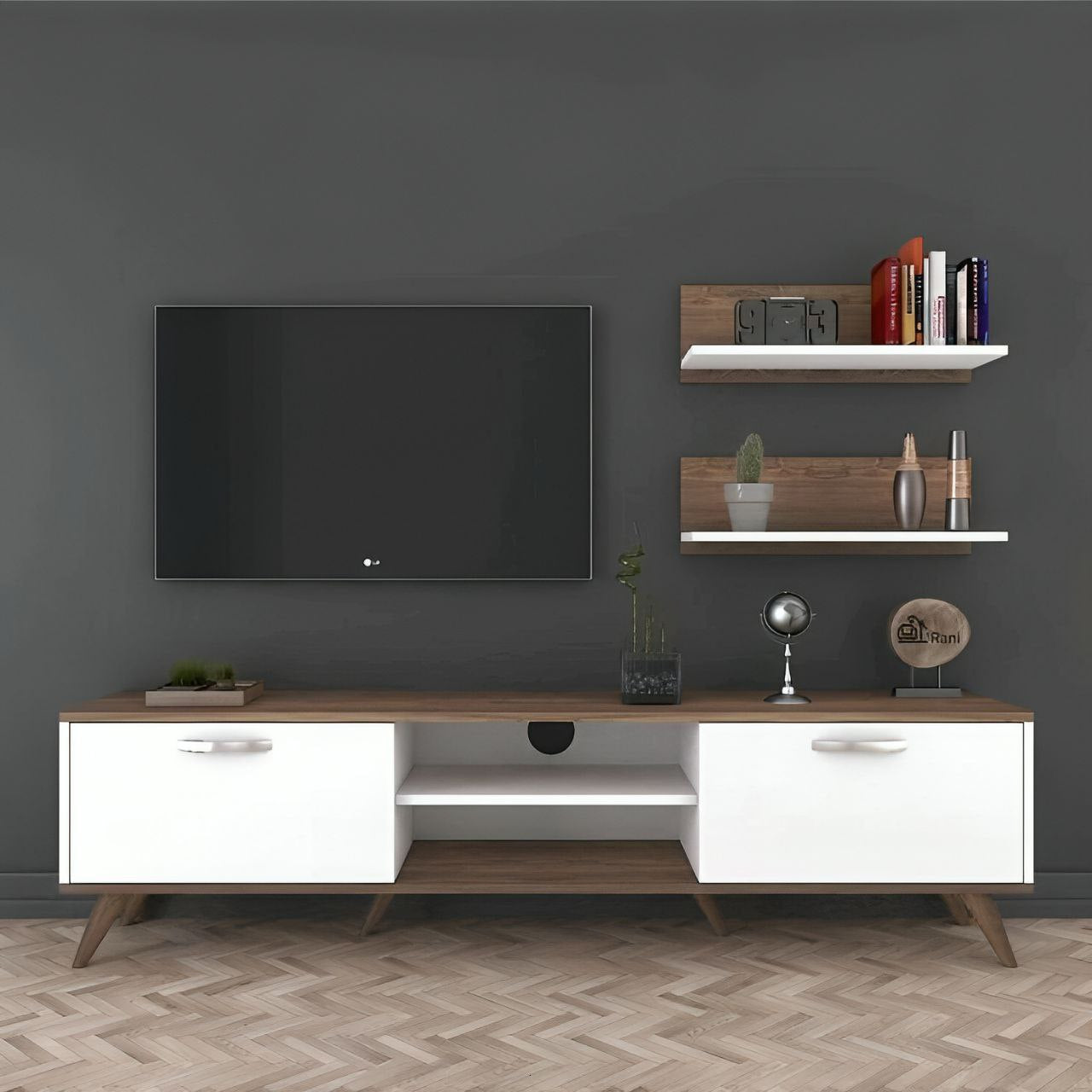 Tv Unit White & Wooden - 160 x 40 x 40 cm | TV15