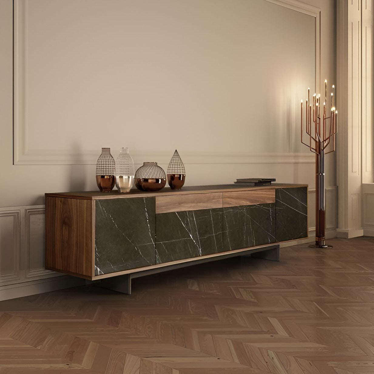 Tv Unit Black & Wooden - 180 x 40 x 40 cm | TV46