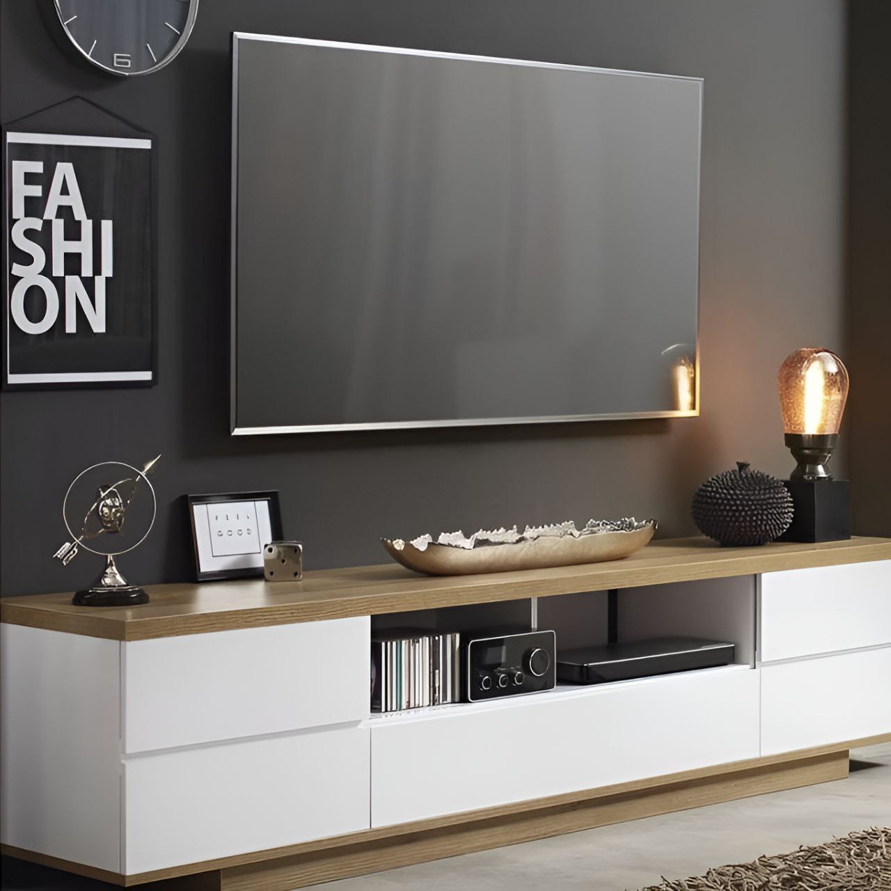 Tv Unit White & Wooden - 220 x 40 x 40 cm | TV106