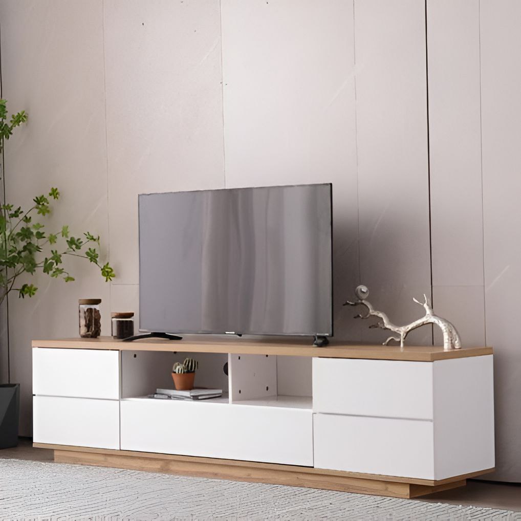 Tv Unit White & Wooden - 220 x 40 x 40 cm | TV106