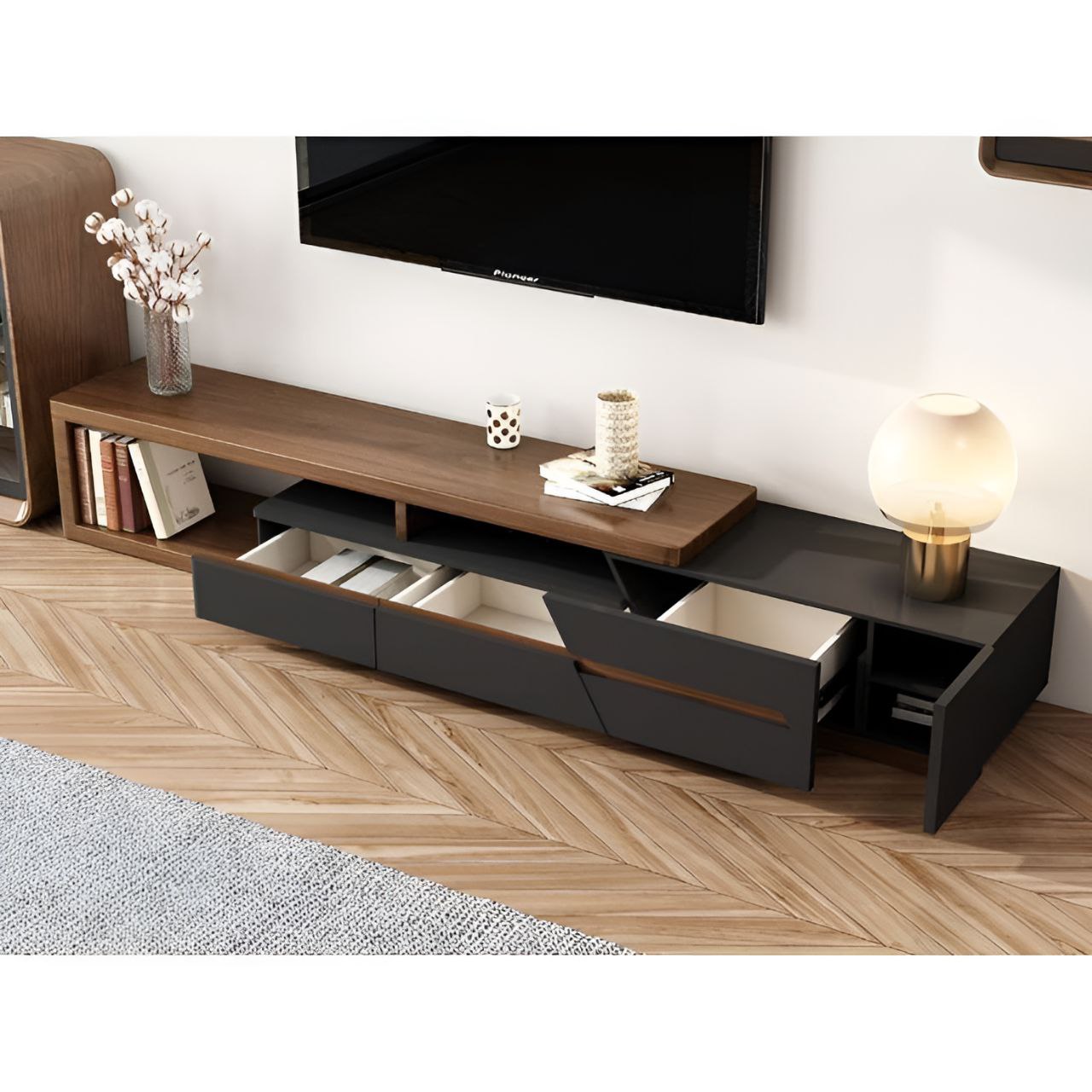 Tv Unit Wooden & Black - 240 x 40 x 40 cm | TV89