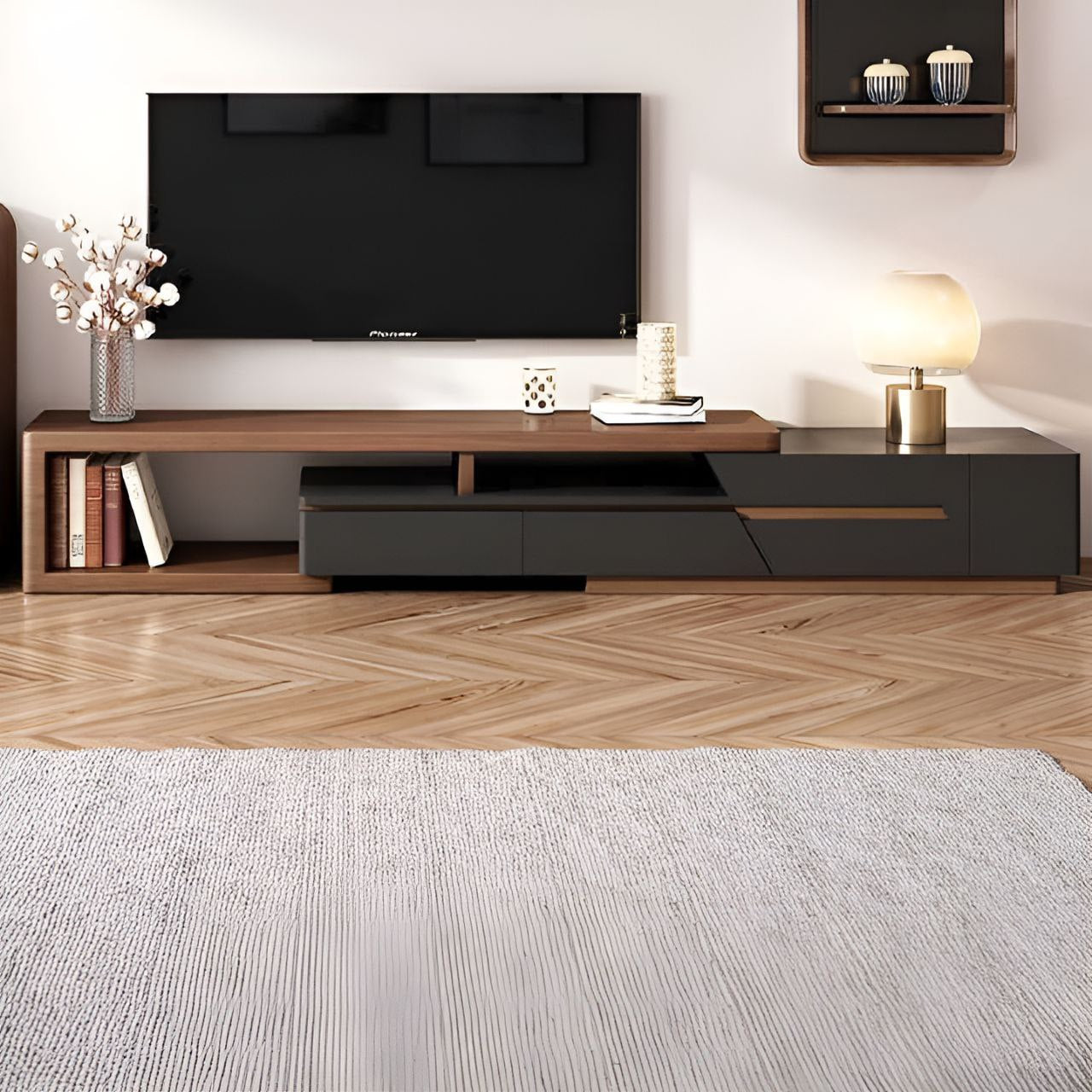 Tv Unit Wooden & Black - 240 x 40 x 40 cm | TV89