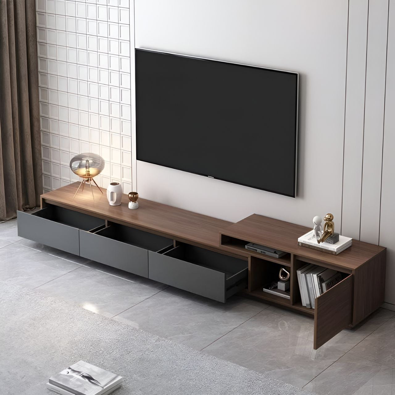 Tv Unit Black & Brown - 220 x 40 x 40 cm | TV72