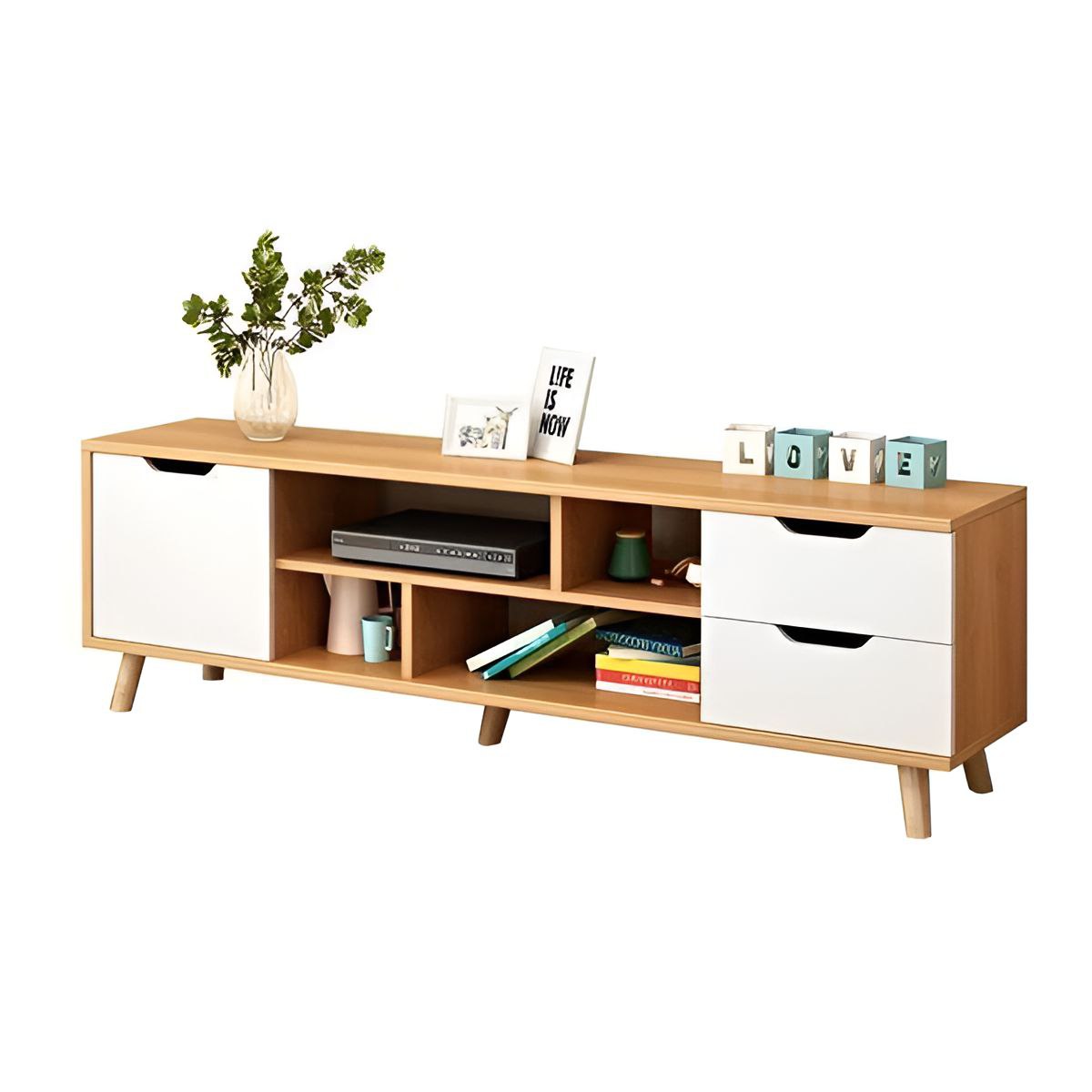 Tv Unit White & Wooden - 150 x 40 x 40 cm | TV47