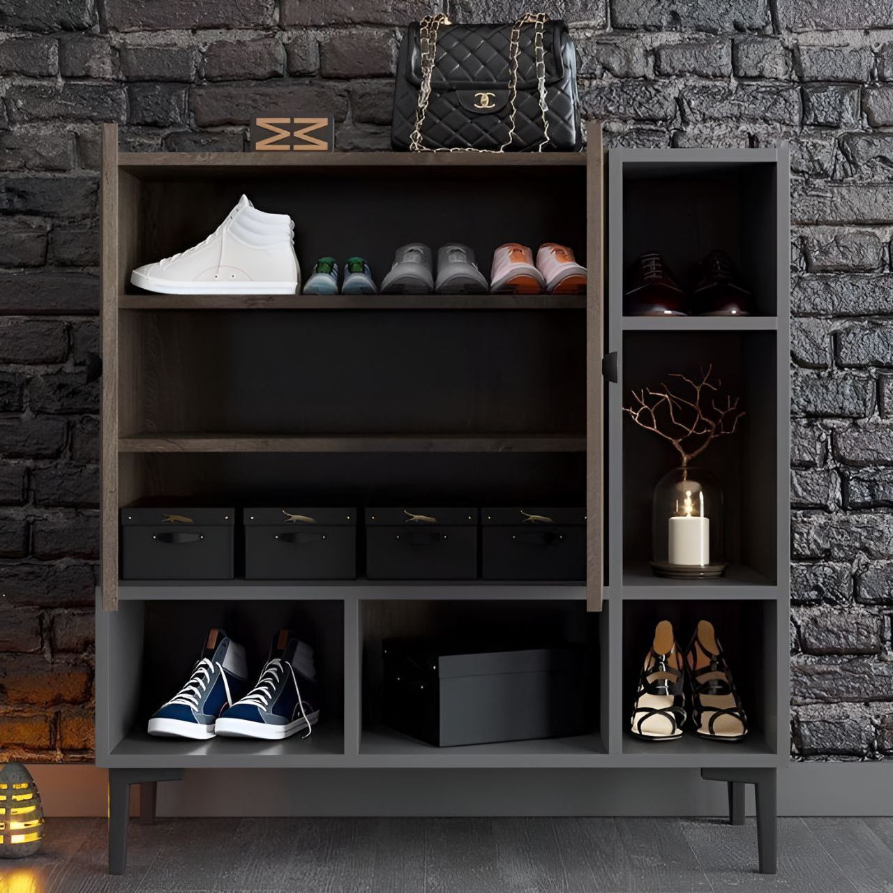 Shoe Closet Wooden & Grey - 100 x 40 x 100 cm | SU72