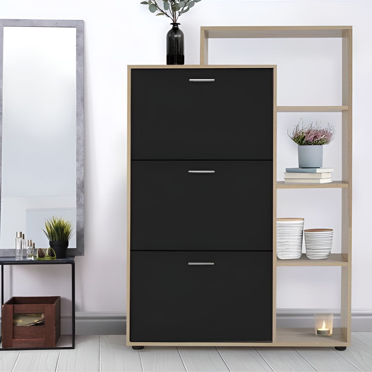 Shoe Closet Wooden & Black - 90 x 40 x 120 cm | SU60