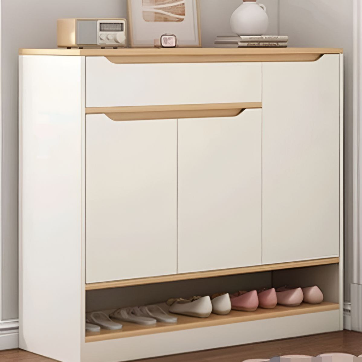 Shoe Closet White & Wooden - 120 x 40 x 100 cm | SU9