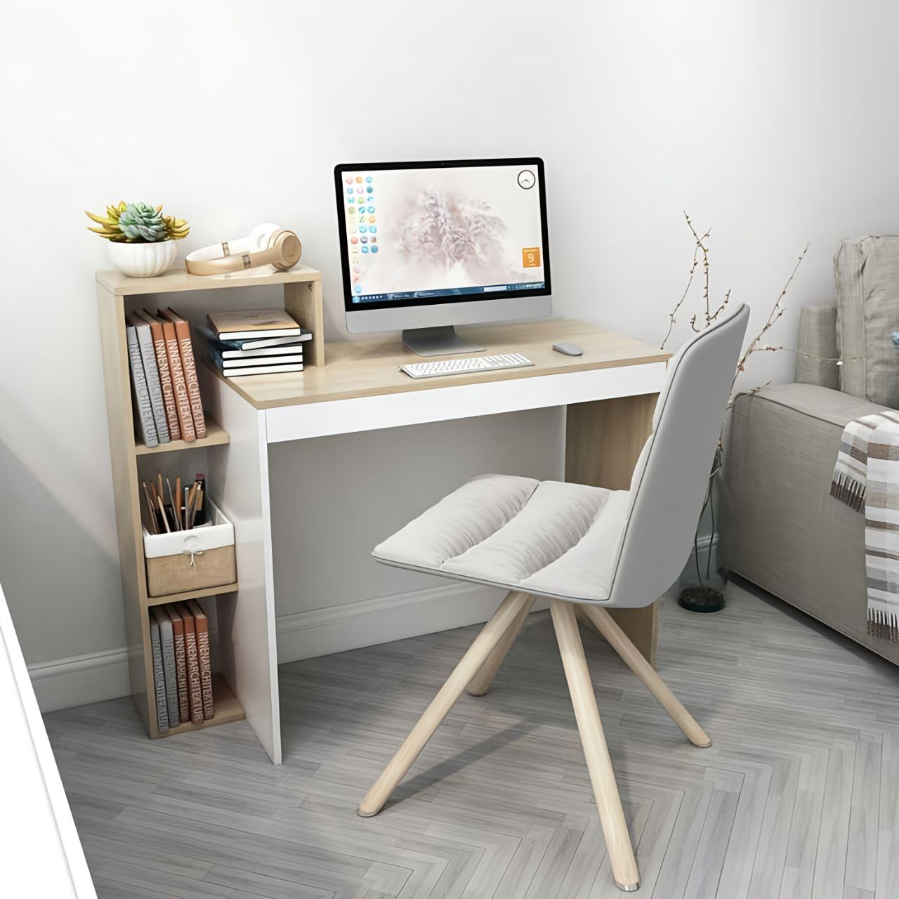 مكتب خشبي وأبيض - ١٠٠ × ٥٠ × ٨٠ سم | DE13