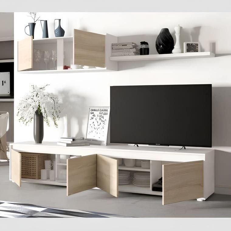 Tv Unit White & Wooden - 180 x 40 x 40 cm | TV30