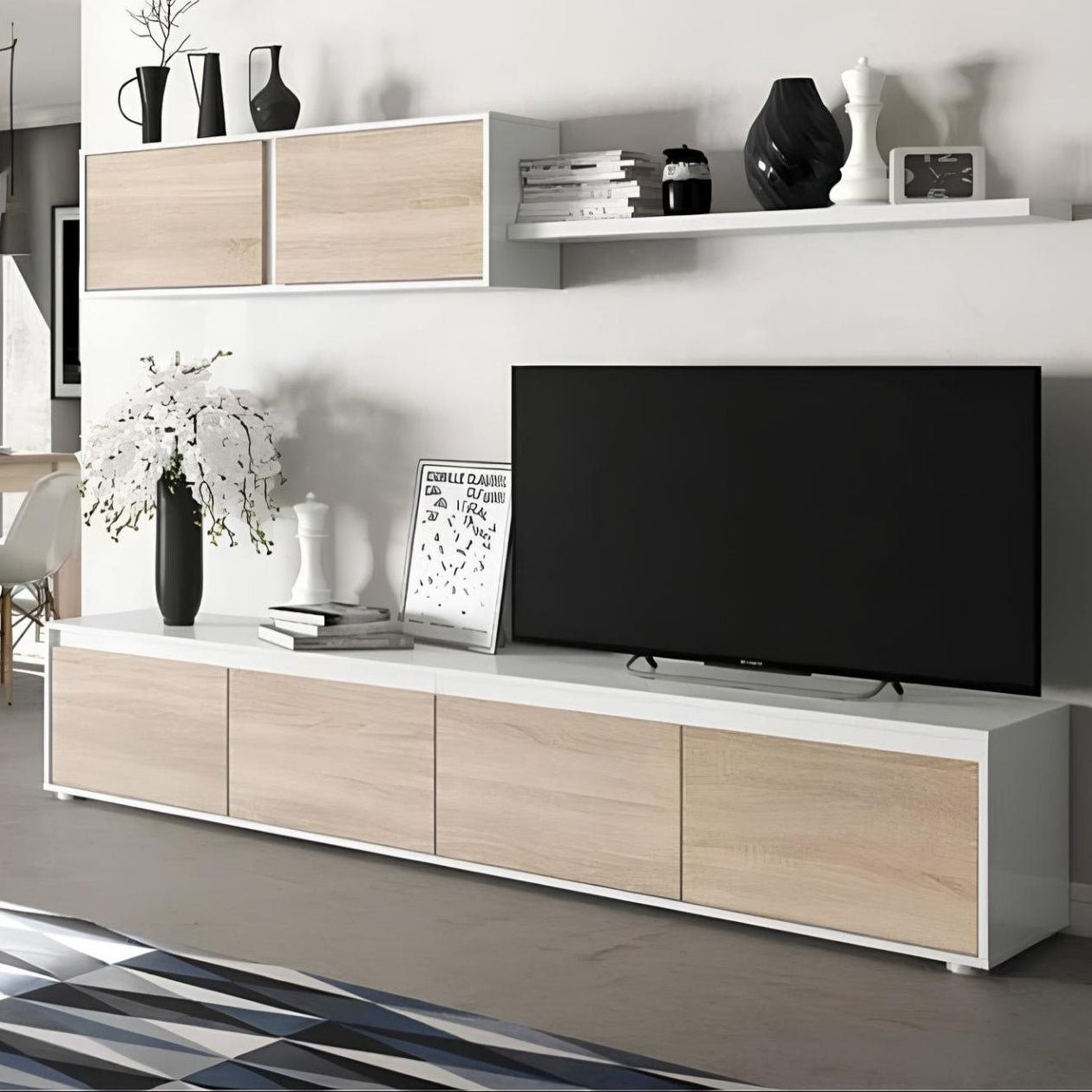 Tv Unit White & Wooden - 180 x 40 x 40 cm | TV30