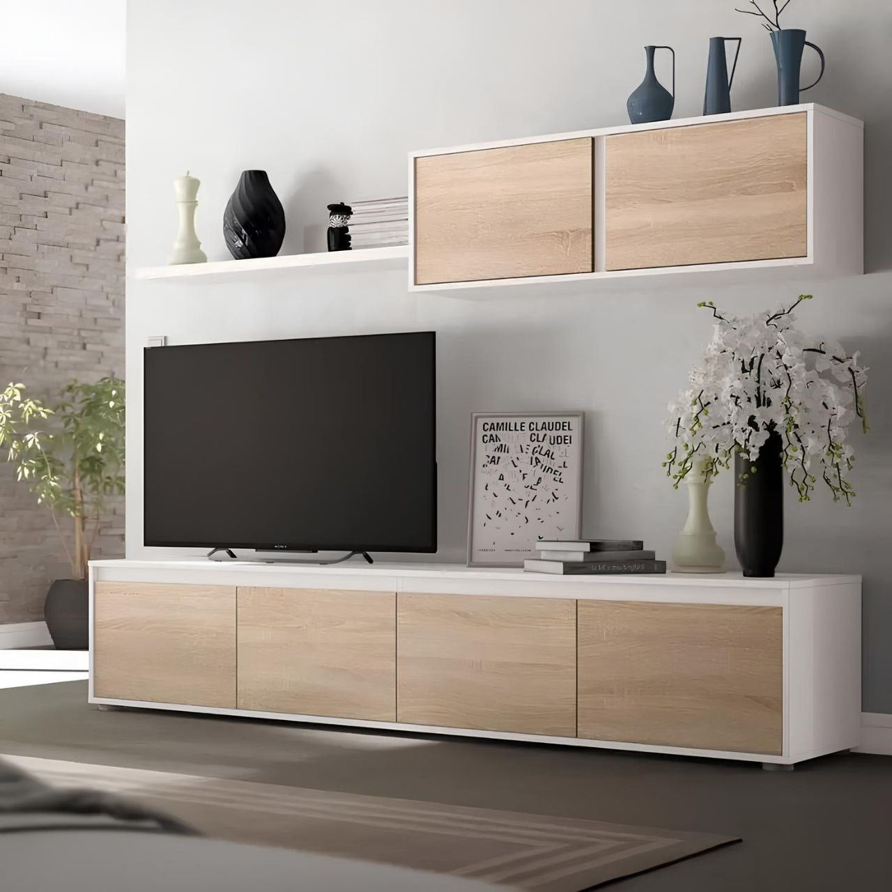 Tv Unit White & Wooden - 180 x 40 x 40 cm | TV30