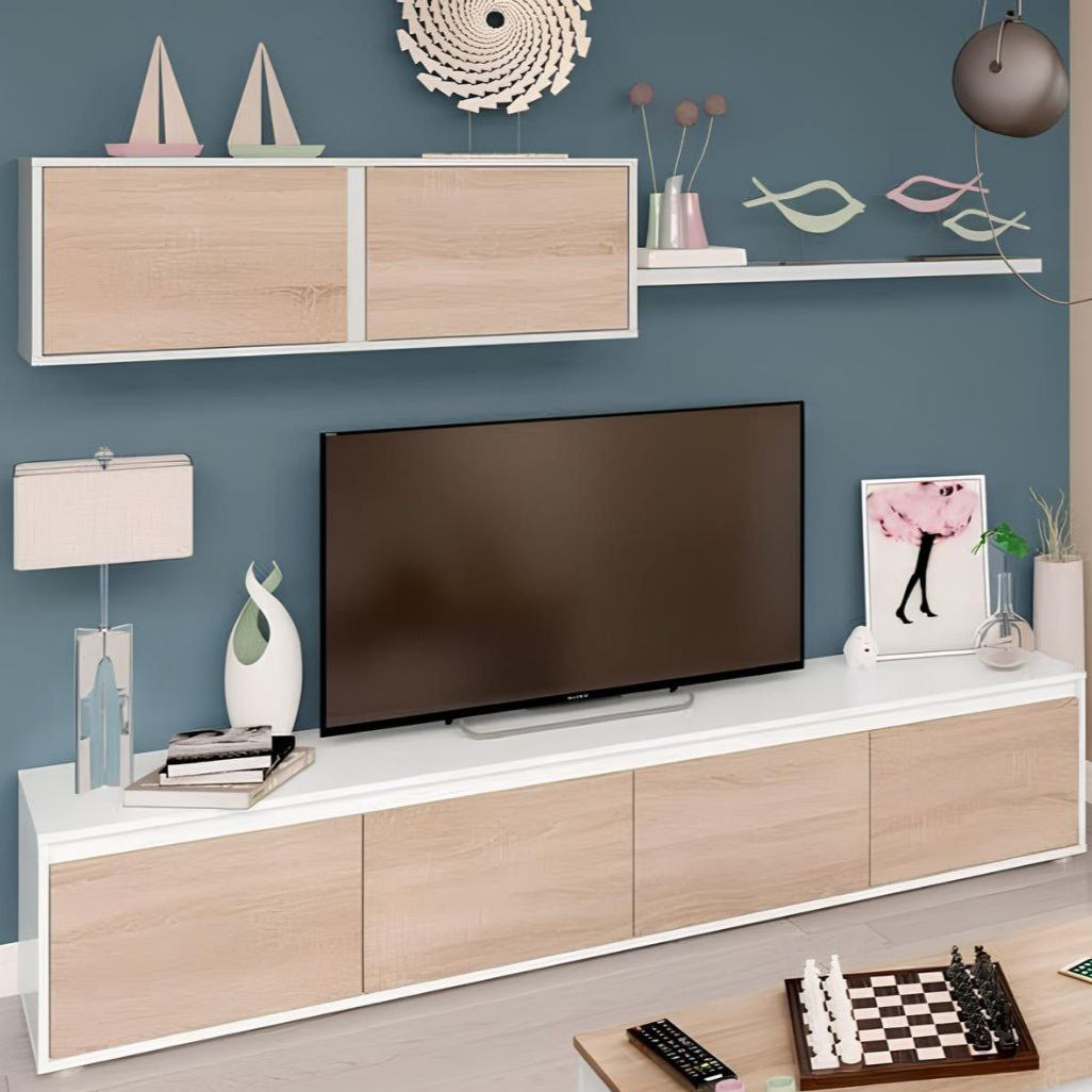 Tv Unit White & Wooden - 180 x 40 x 40 cm | TV30