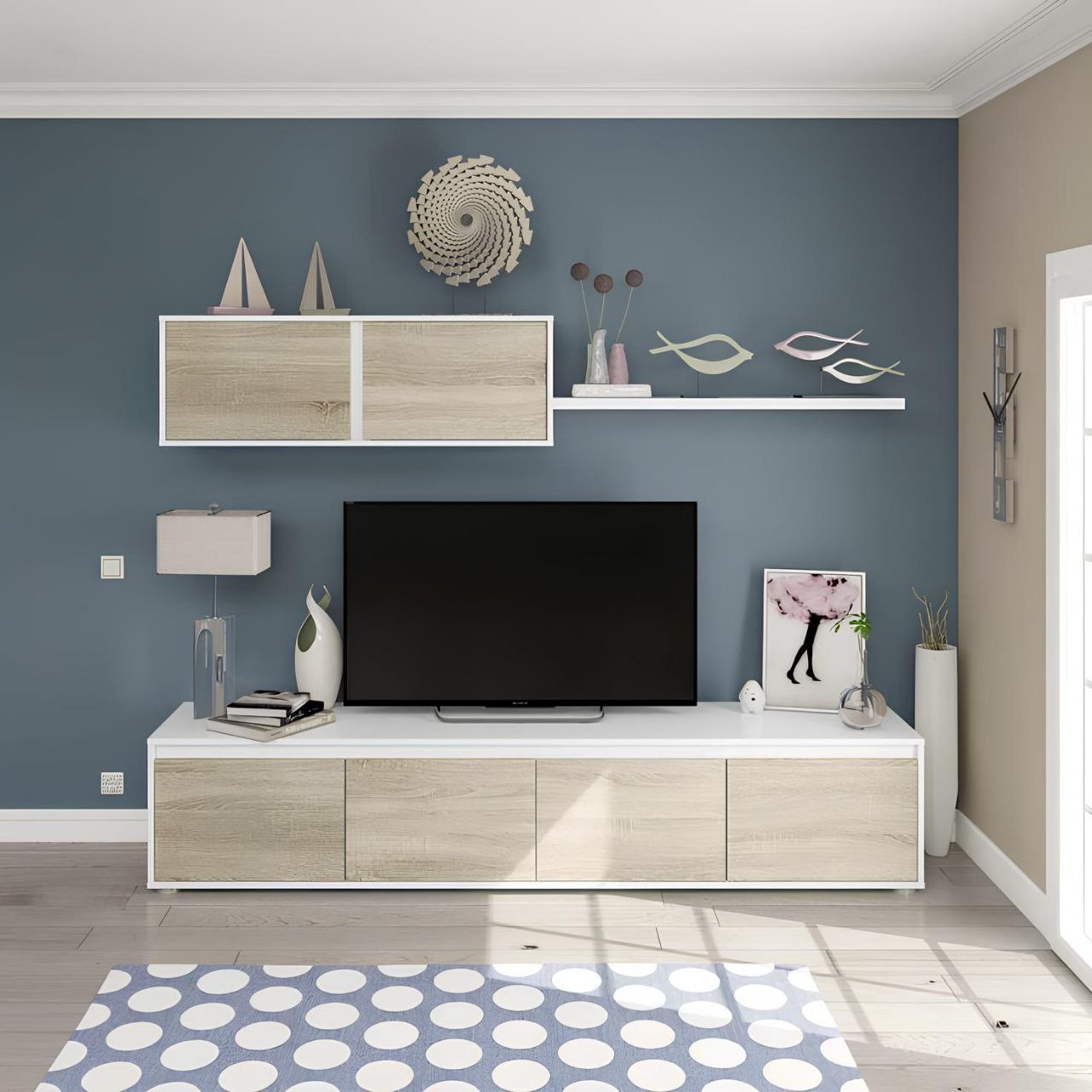 Tv Unit White & Wooden - 180 x 40 x 40 cm | TV30