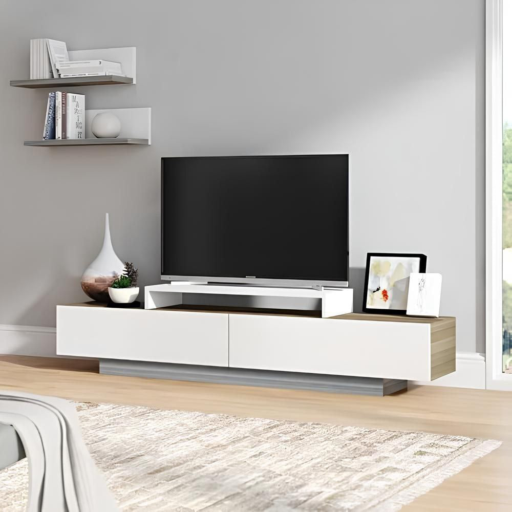 Tv Unit White & Wooden - 180 x 40 x 40 cm | TV10