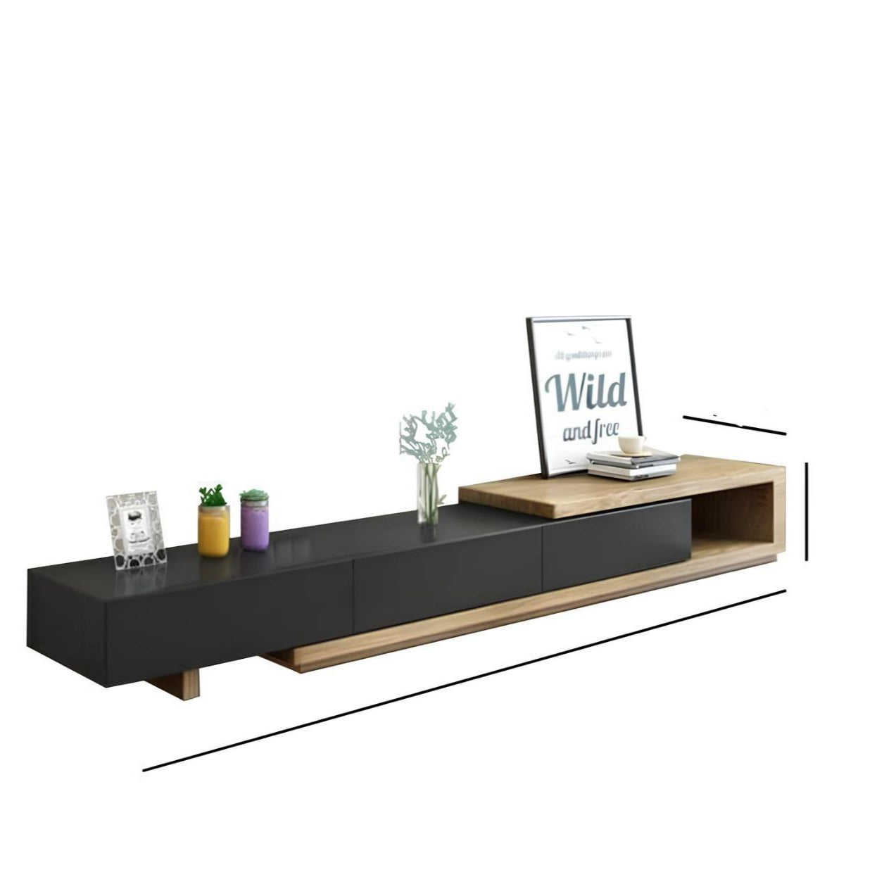 Tv Unit Black & Wooden - 220 x 40 x 40 cm | TV3