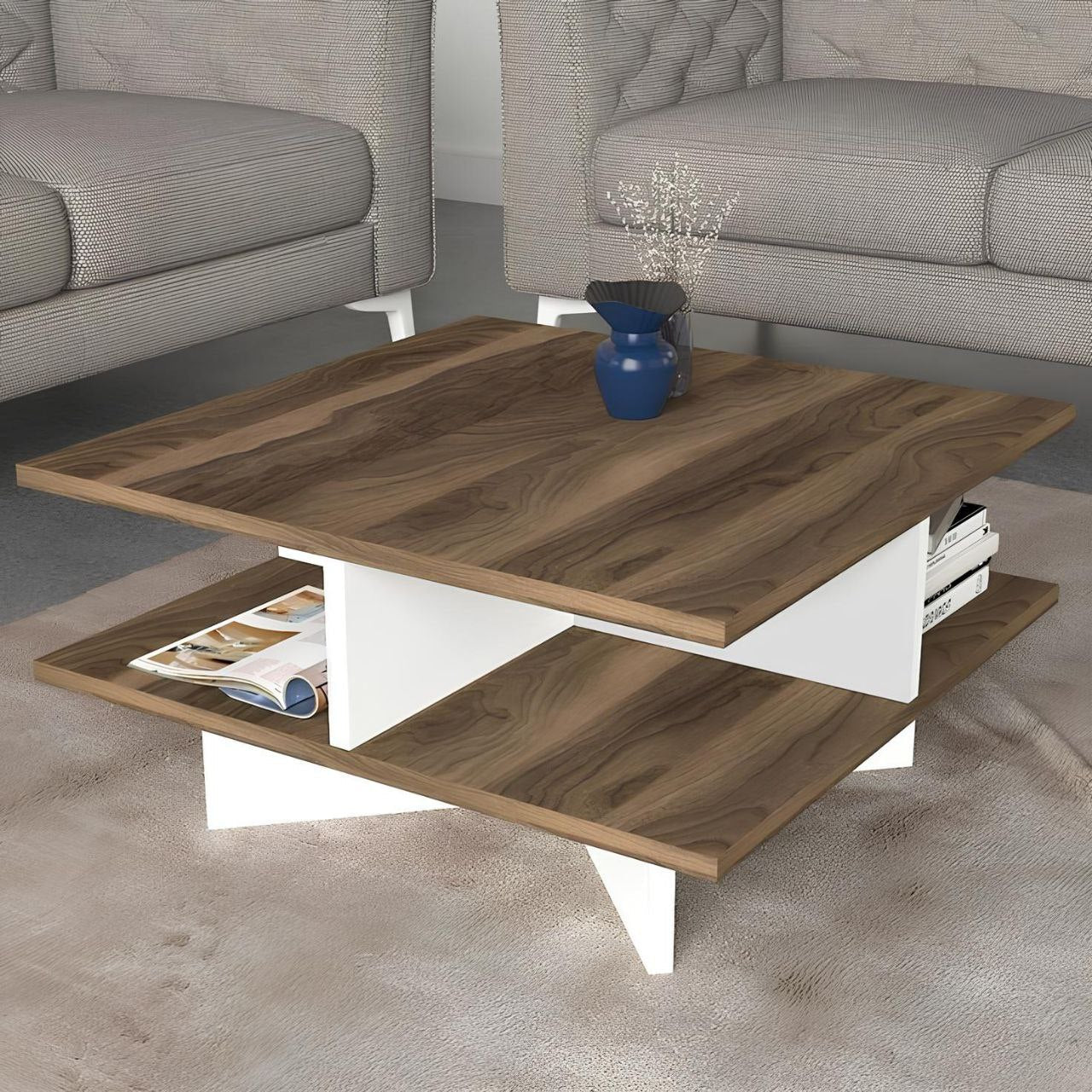 Table Unit White & Wooden - 80 x 80 x 40 cm | TA75