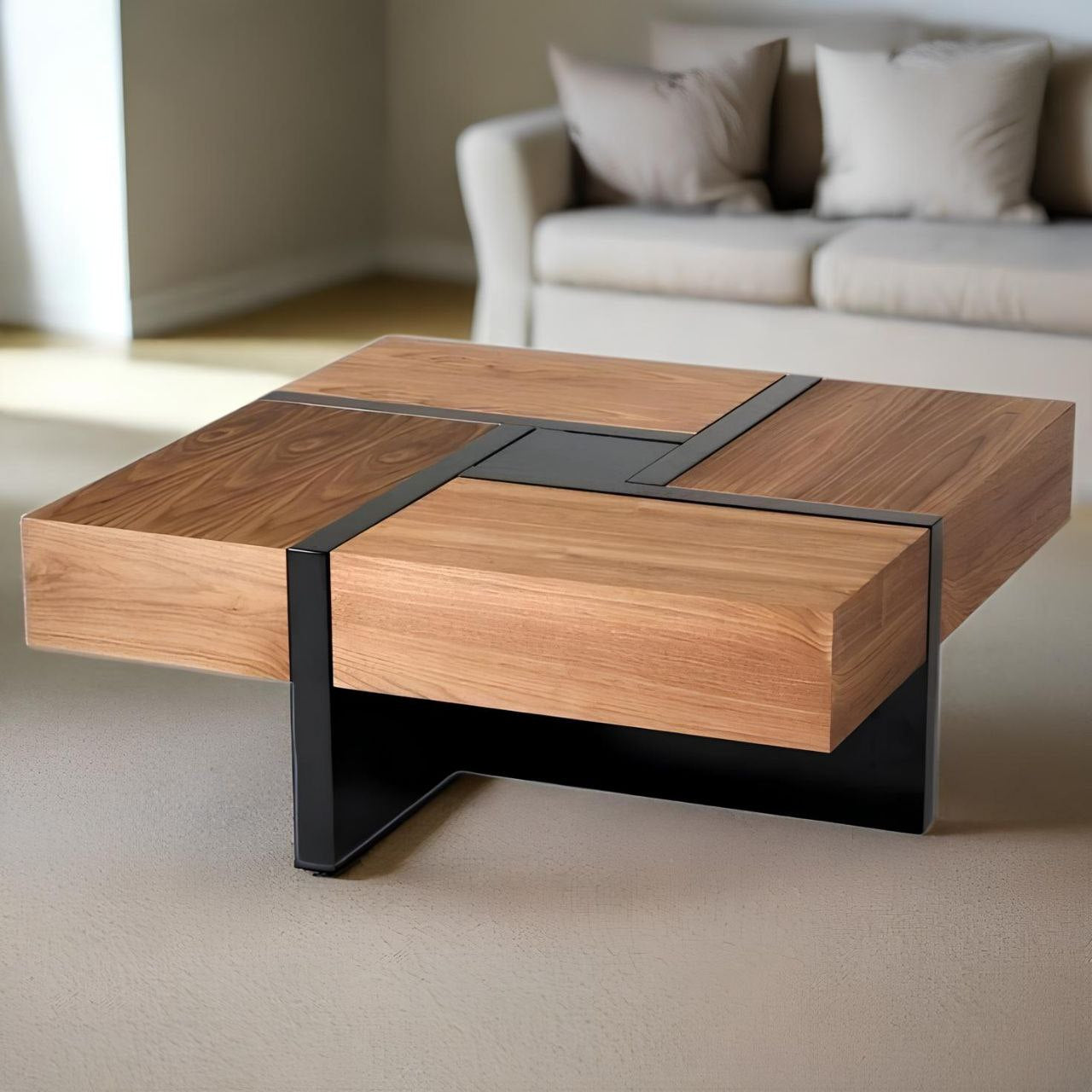 Table Unit Black & Wooden - 80 x 80 x 40 cm | TA44