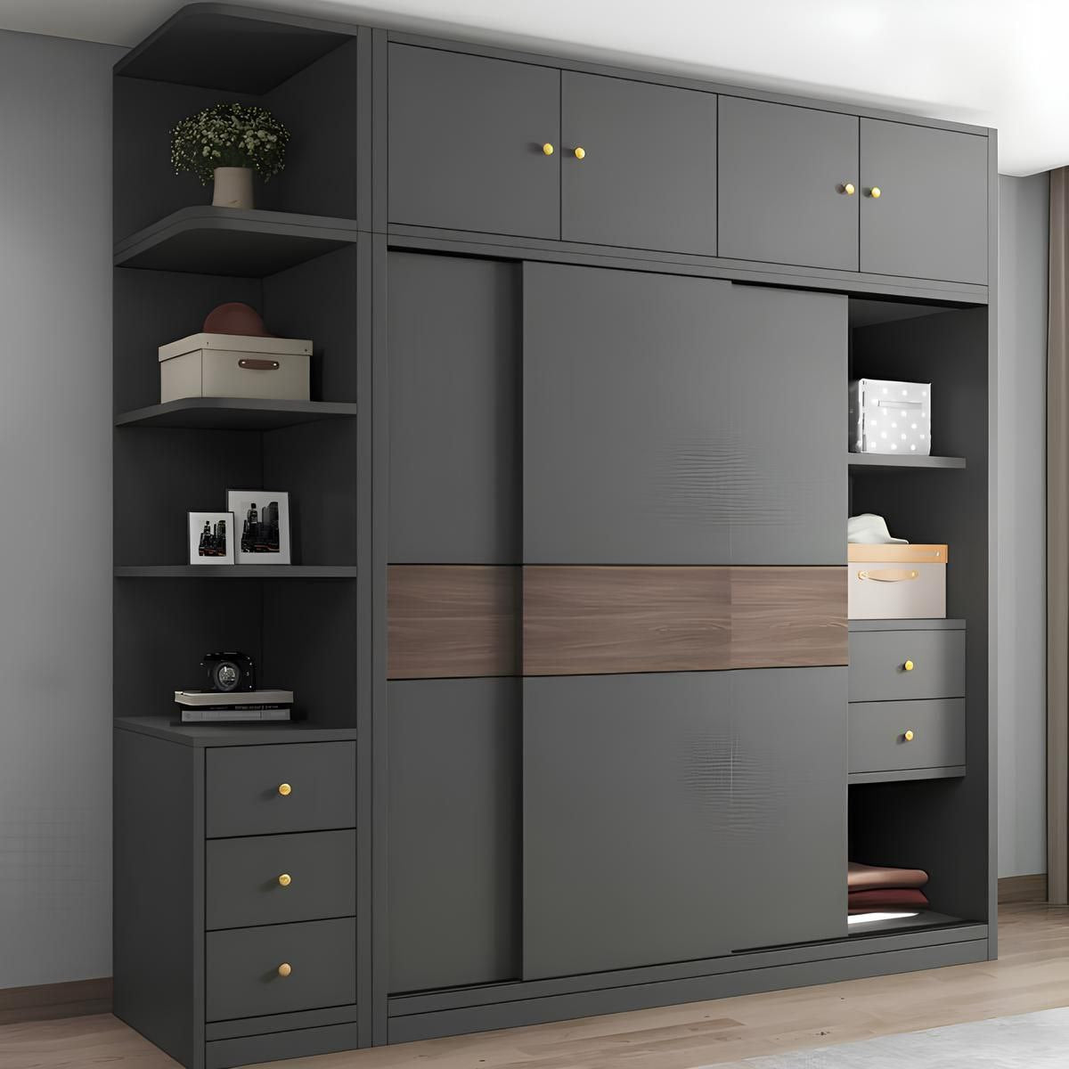 Wardrobe | Brown & Black | 240 x 50 x 240 cm | WD56