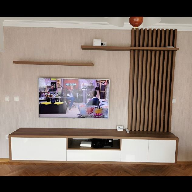 وحدة تلفزيون معلقة باللونين البني والأبيض - 200 × 30 × 35 سم | HTV6