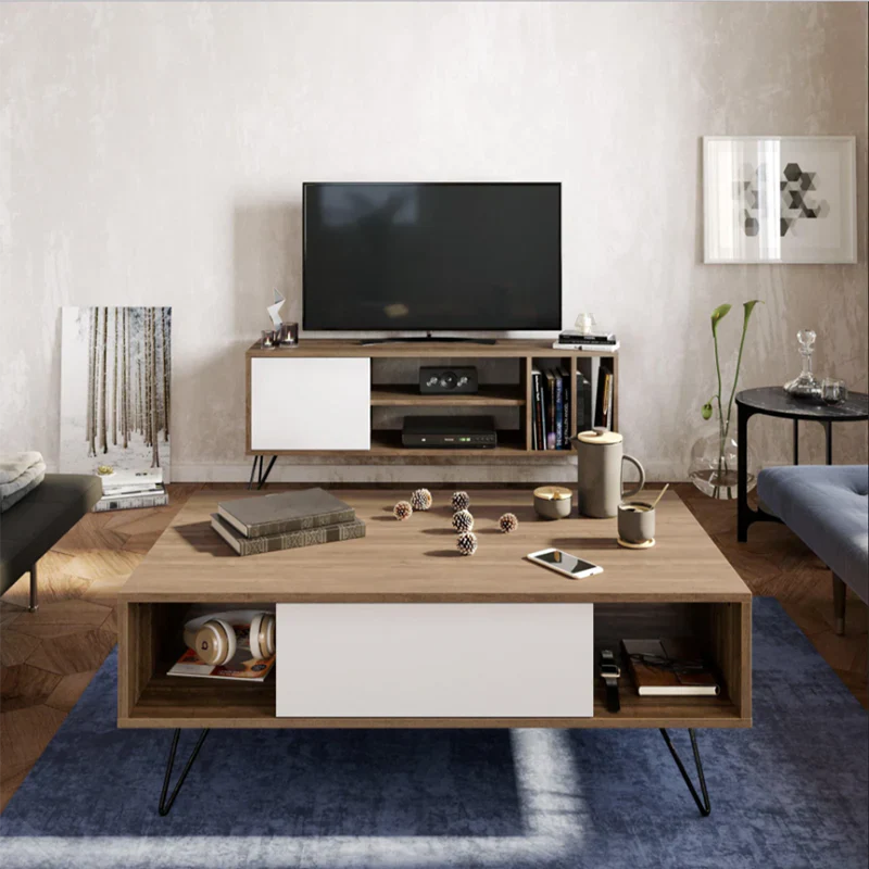 Living Room Set Wooden & White - 120 x 40 x 40 cm | SET57