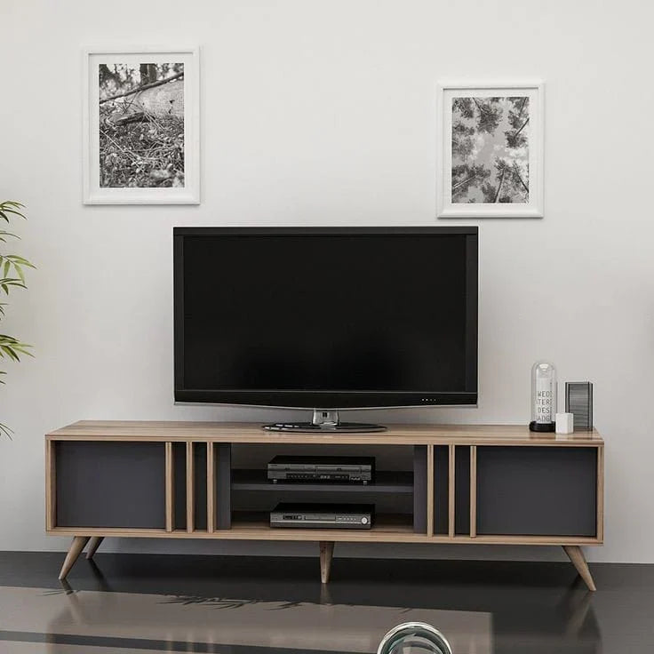Tv Unit Black & Wooden - 180 x 40 x 40 cm | TV107