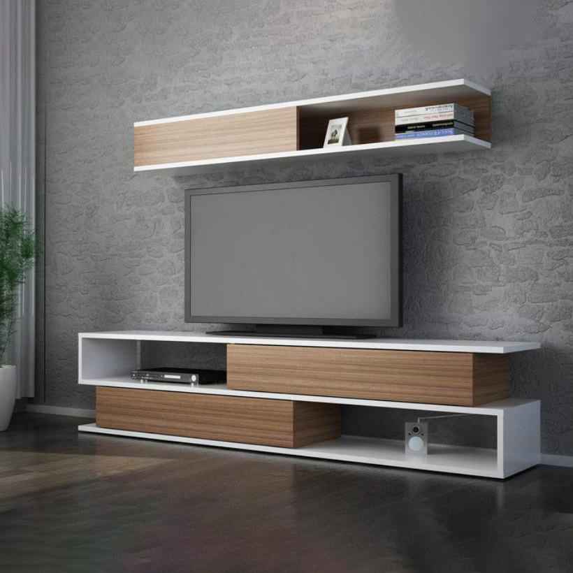 وحدة تلفزيون باللونين الأبيض والبني - ١٦٠ × ٤٠ × ٤٠ سم | TV64