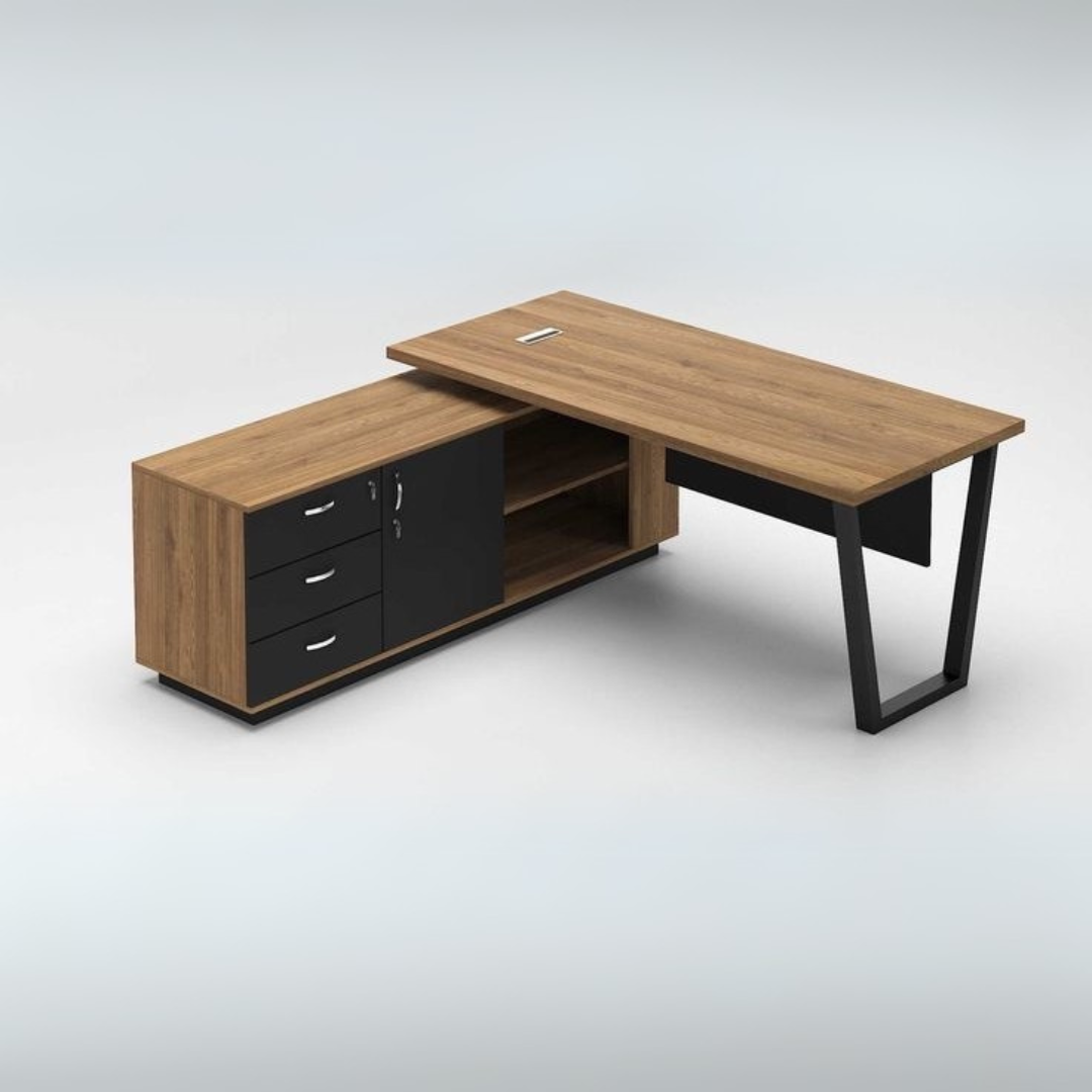 Desk Wooden & Black - 160 x 160 x 75 cm | DE22