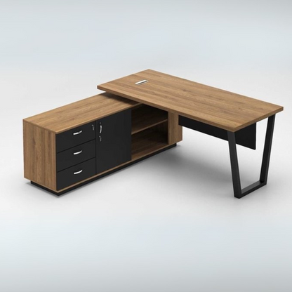 Desk Wooden & Black - 160 x 160 x 75 cm | DE22