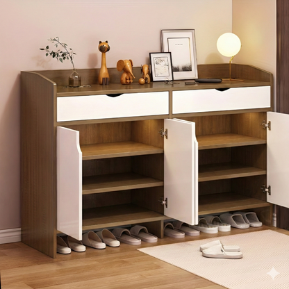 خزانة أحذية بيضاء وبنية - 150 × 40 × 110 سم | SU99