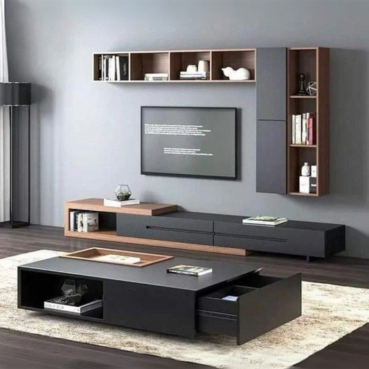 Living Room Set Black & Wooden - 240 x 40 x 40 cm | SET19