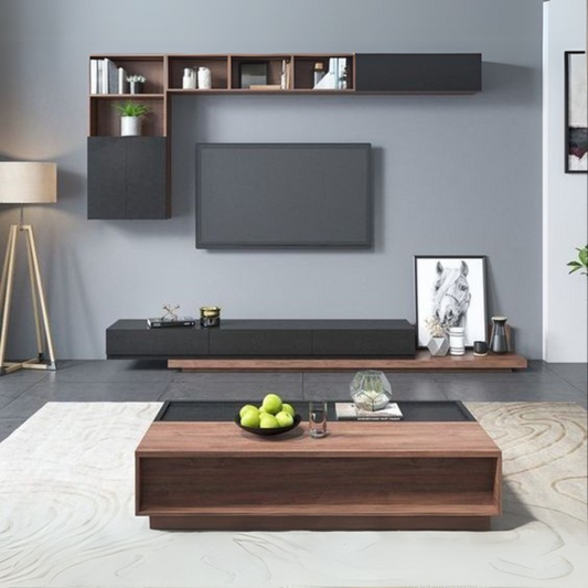 Living Room Set Black & Wooden - 200 x 40 x 40 cm | SET3