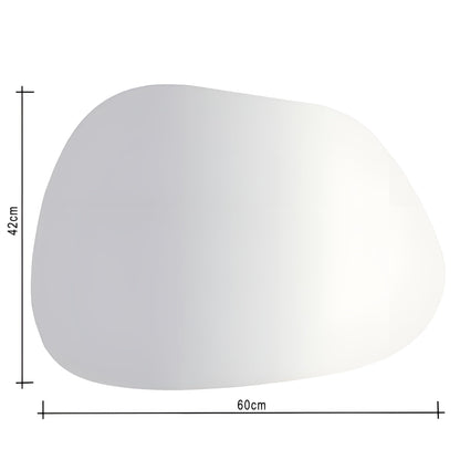 White mirror glass with dimensions on a white background