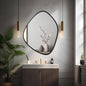 Modern bathroom interior with a mirror, sink, and decorative elements.
