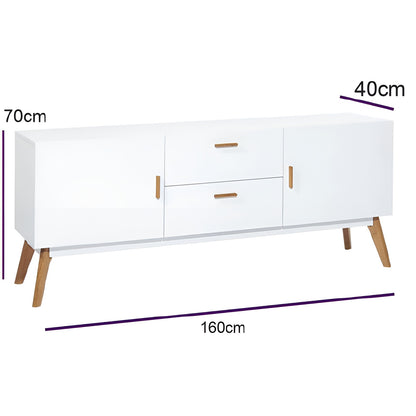 White sideboard with dimensions labeled on a white background