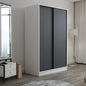 Modern wardrobe with gray sliding doors in a room setting.
