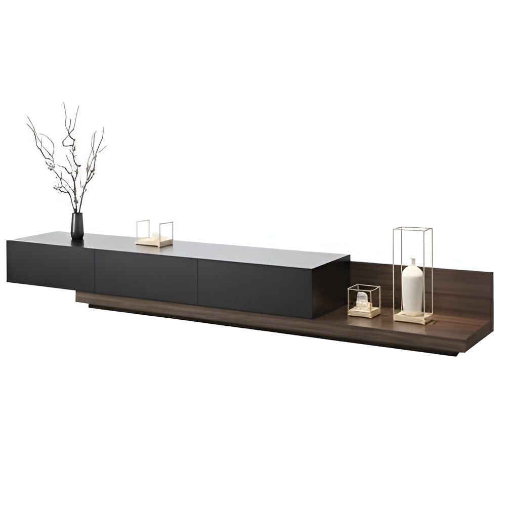 Modern TV stand with decorative items on a white background