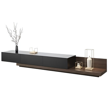 Modern TV stand with decorative items on a white background