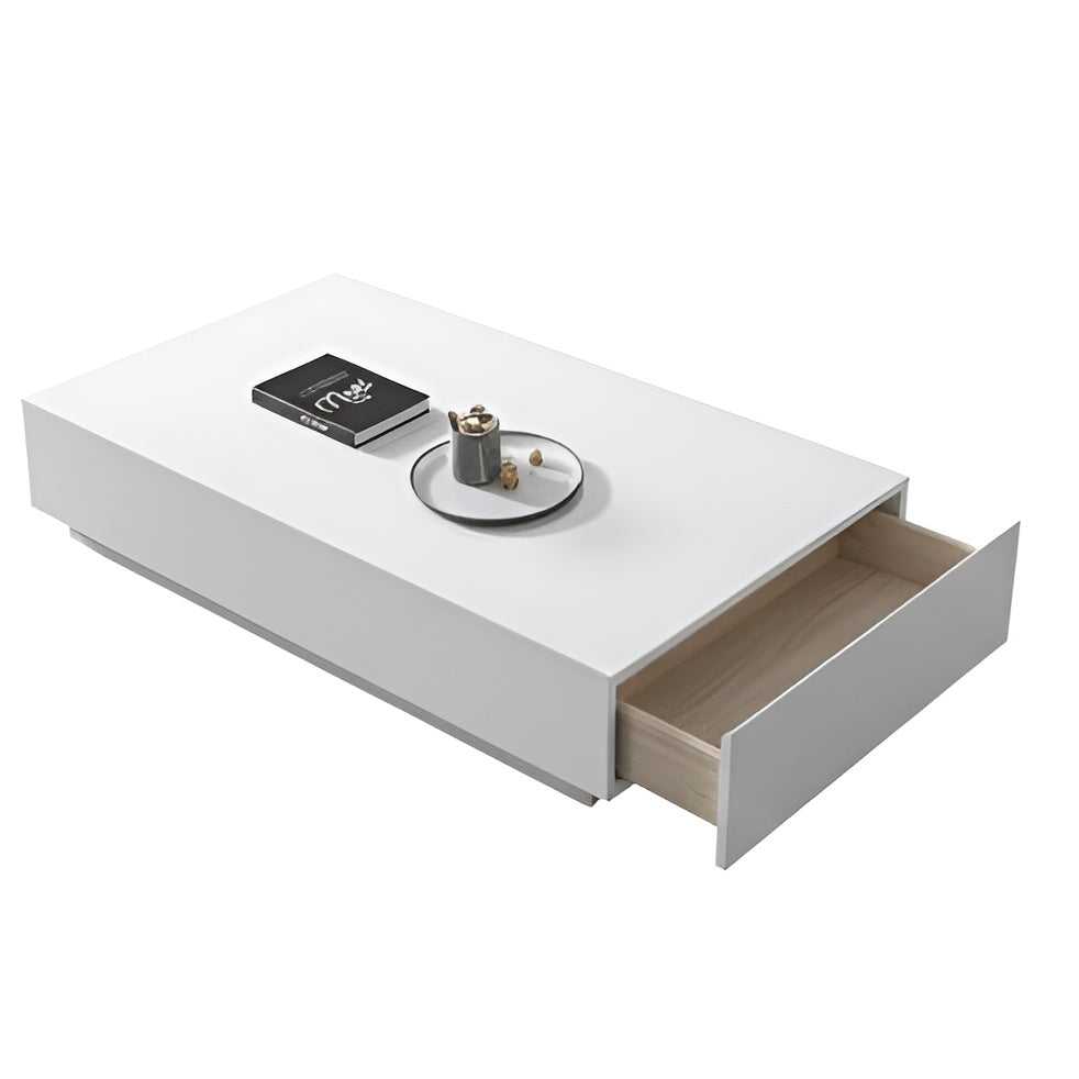 White coffee table with a drawer on a white background