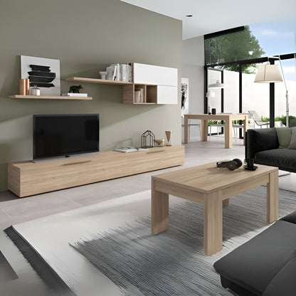 Modern living room with wooden furniture and decor