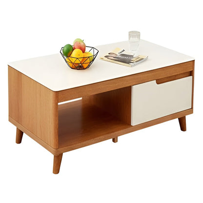 Set of wooden TV stands with white tops on a white background