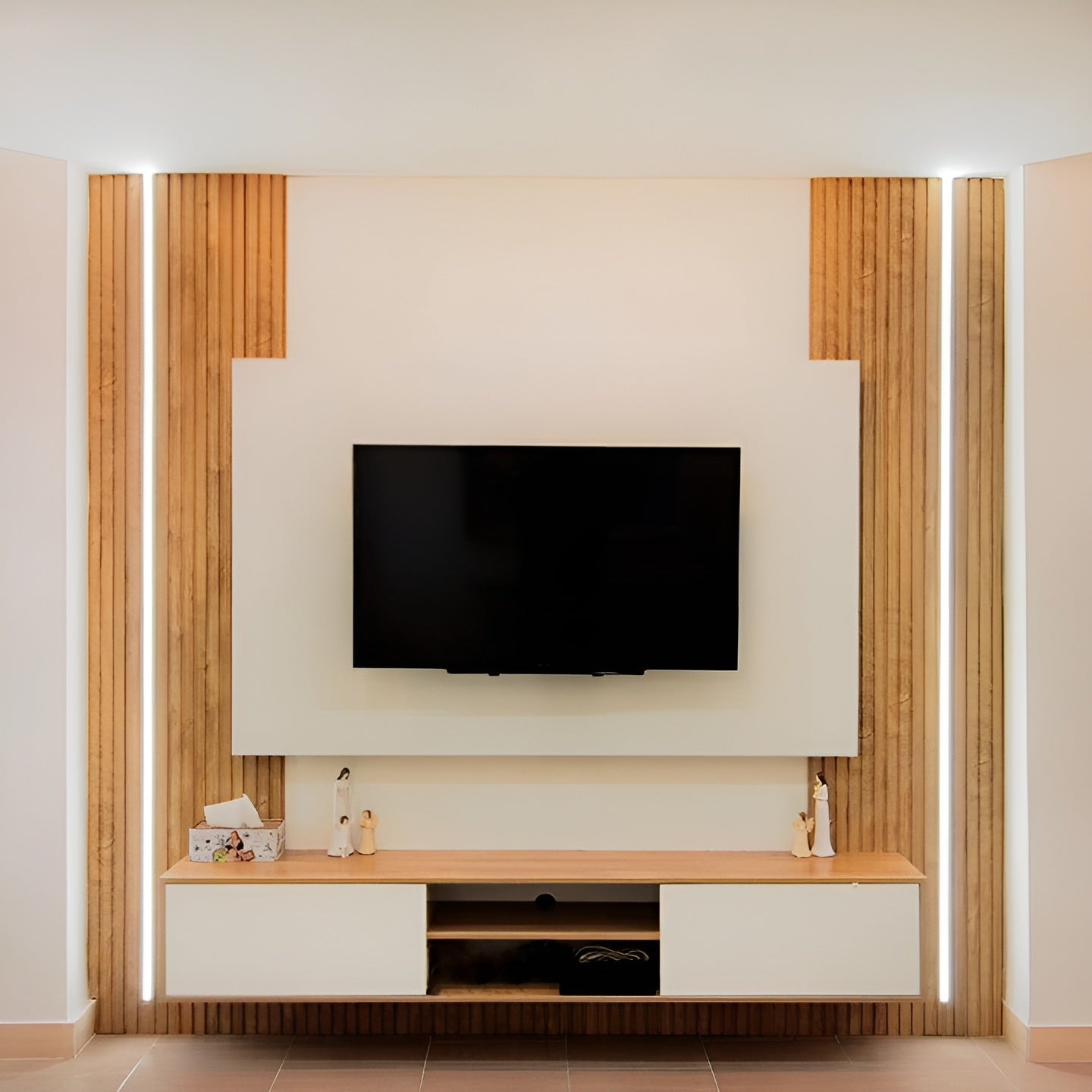 Hanging TV unit White & Wooden - 200 x 30 x 35 cm | HTV5